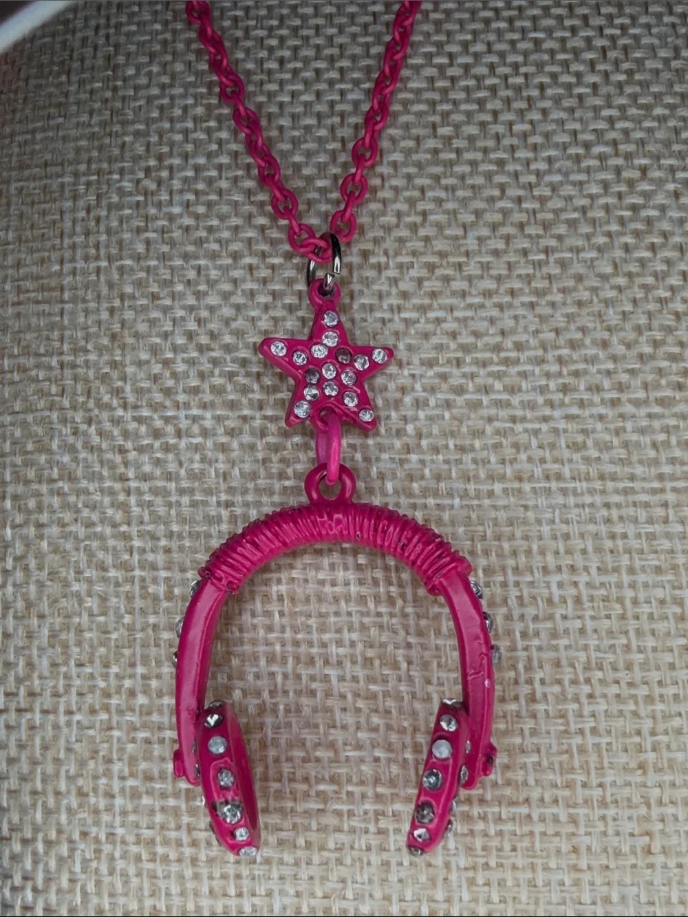Pink Rhinestone Star & Headphone Pendant Necklace